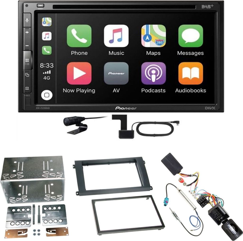 Pioneer AVH-Z5200DAB CarPlay Android Auto Einbauset für Porsche Cayenne ab 2007