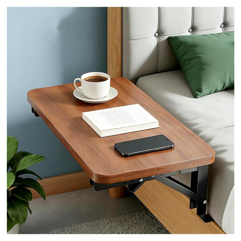 Einhängbare Bettablage - 30x20x13.5cm Nachttisch aus Holz, Verstellbar für Sofa und Etagenbetten (Walnuss)