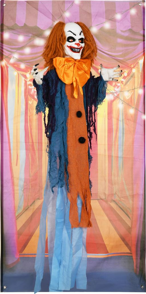 Horrorclown, Helloweendeko, aktiviert mit Geräusche/Berührung, rote Augen, Sound, 168 cm