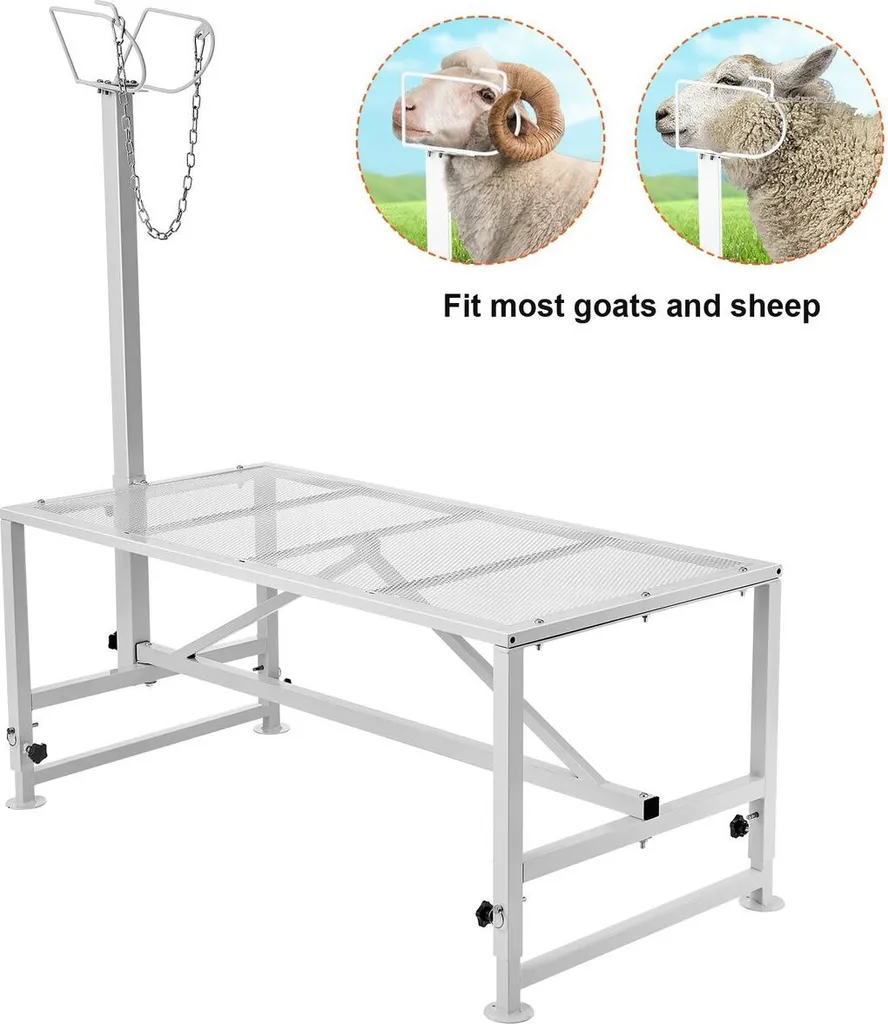 Table de toilettage chèvre et mouton avec plateforme réglable blanche