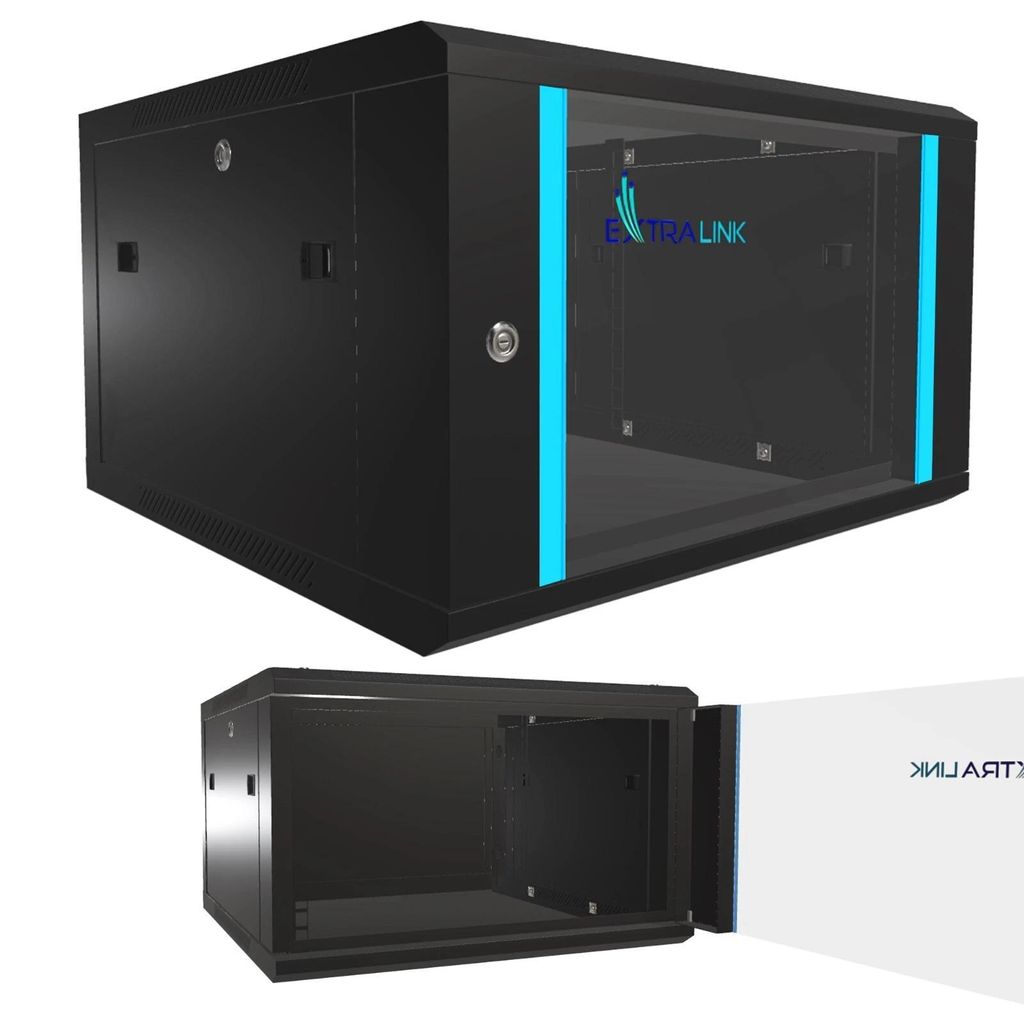Extralink Rackmount-Schrank 6U 600x600 Schwarz Wandmontage, Produktbild 