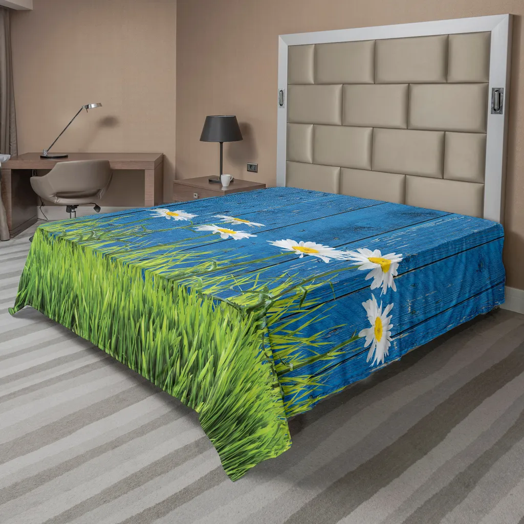 ABAKUHAUS Drap de Lit à Fleurs Vintage Vert et Bleu en 275x260 cm