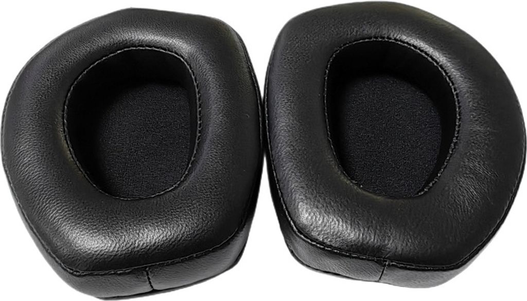Two black ear pads for headphones are shown against a white background.