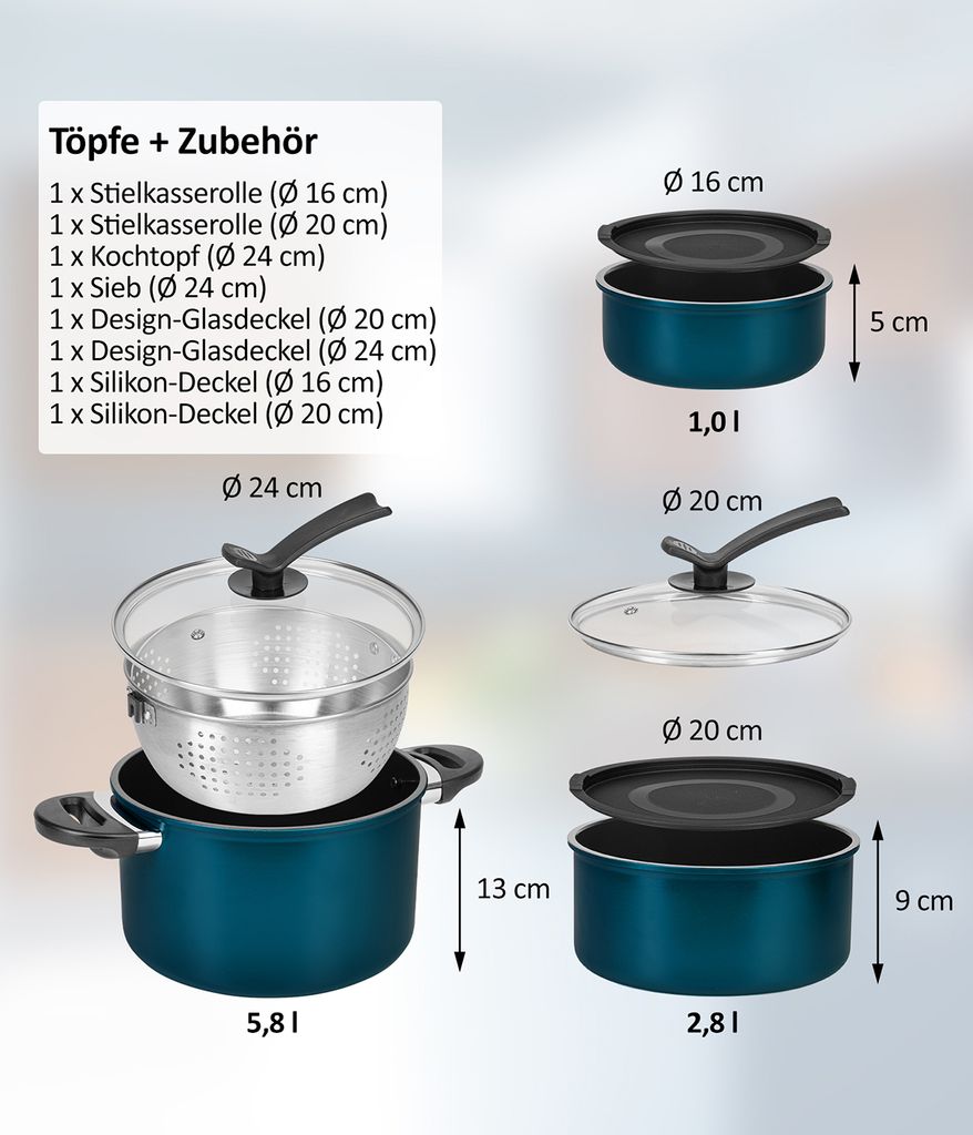 Kelton Pfannenset Töpfe Set 3 in 1 mit Deckel und Produktbild 7