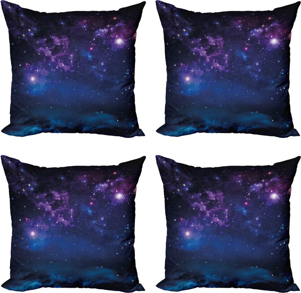 ABAKUHAUS Platz Kissenbezug Set (4 Stück), Milchstraße Themed Sterne, Moderner Doppelseitiger Digitaldruck, 60 cm x 60 cm, Magenta Blau