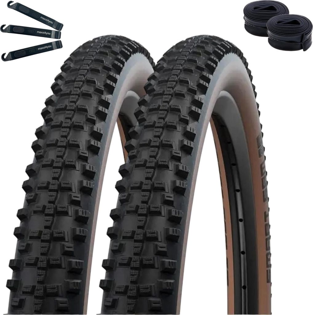 2 x Schwalbe Smart Sam ADDIX Performance Line Fahrradreifen Schwarz/Bronze 65-584 (27.5 x 2.60) + 2 x Schwalbe Schläuche SV21F inkl. maxxi4you Rei...