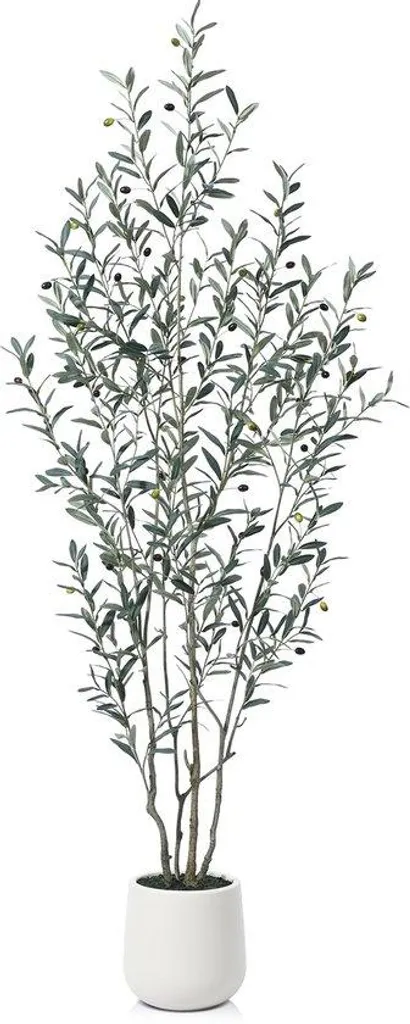 Plante artificielle géante : Olivier tropical 210 cm en pot blanc chic