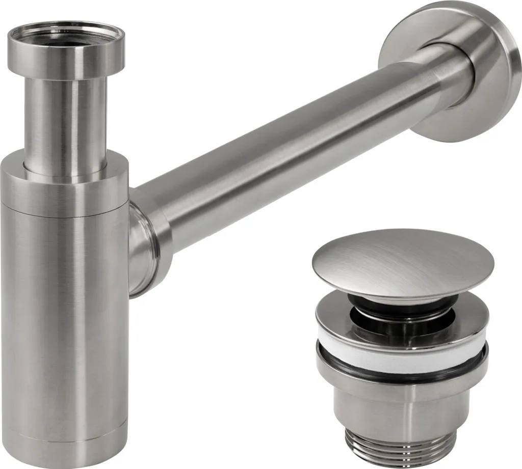 Sifone Lavabo Rea Brush Nickle Inox Klik-Klak Professionale Universale
