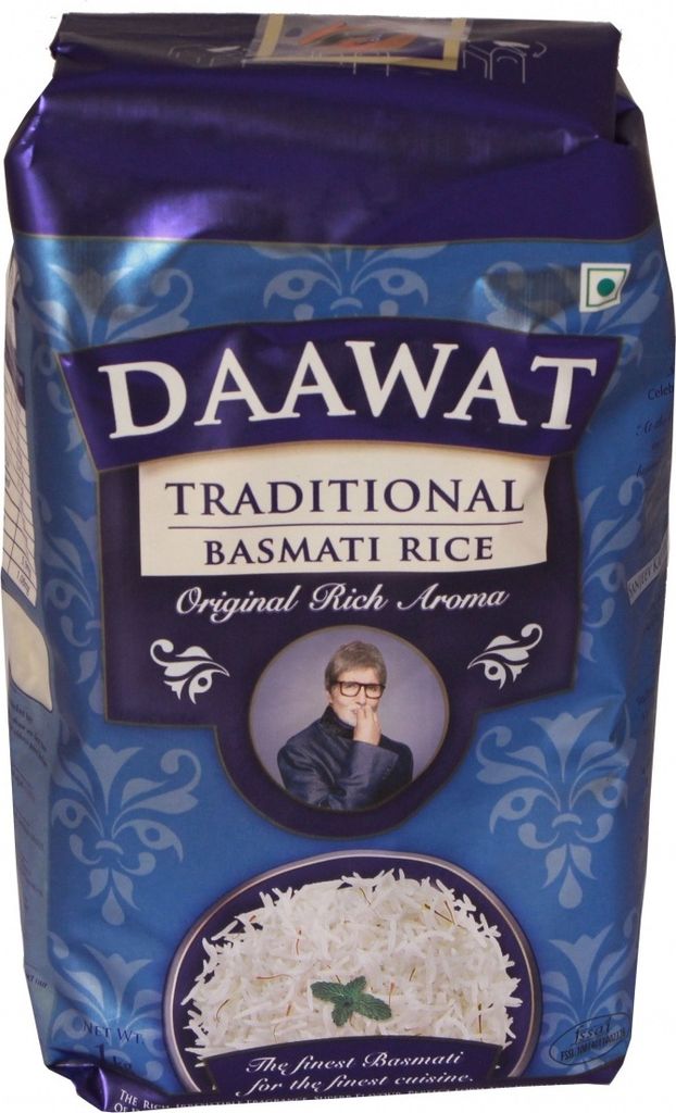 A bag of Daawat Traditional Basmati Rice.