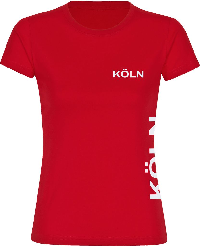 multifanshop Damen T-Shirt - Köln - Brust & Seite, rot, Größe XL