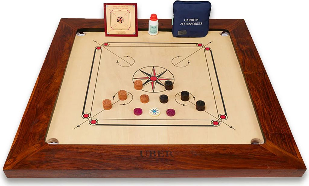 Ubergames- Carrom-Brett – Championship – 21 kg – Hergestellt in Indien – 74 x 74 zm Spielfeld – Komplettset