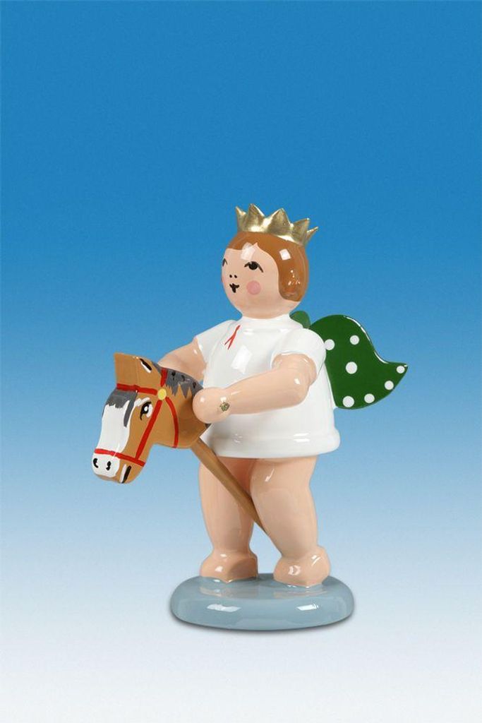 Holzfigur Engel mit Steckenpferd und Krone Höhe 6cm NEU