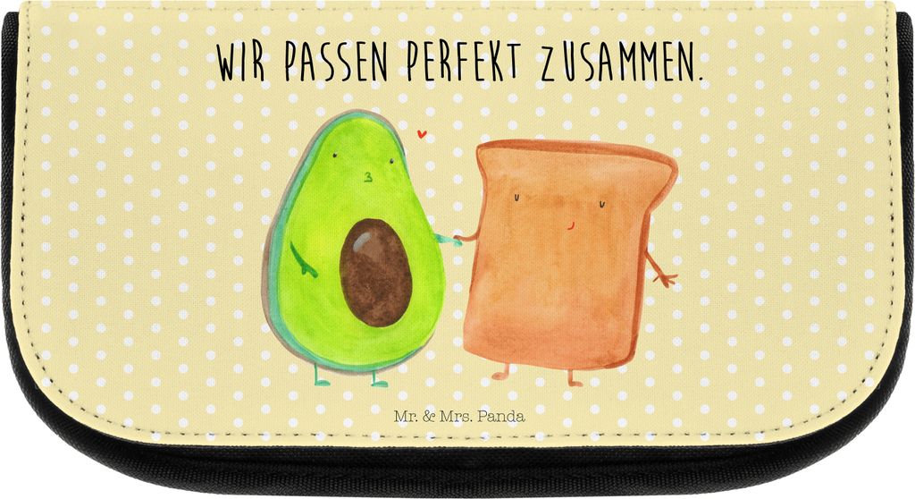 Mr. & Mrs. Panda Kosmetiktasche Avocado Toast - Gelb Pastell - Geschenk, Freundin, Veggie, Liebespaar, Liebe, Organizer, kosmetiktäschchen, Kultur...