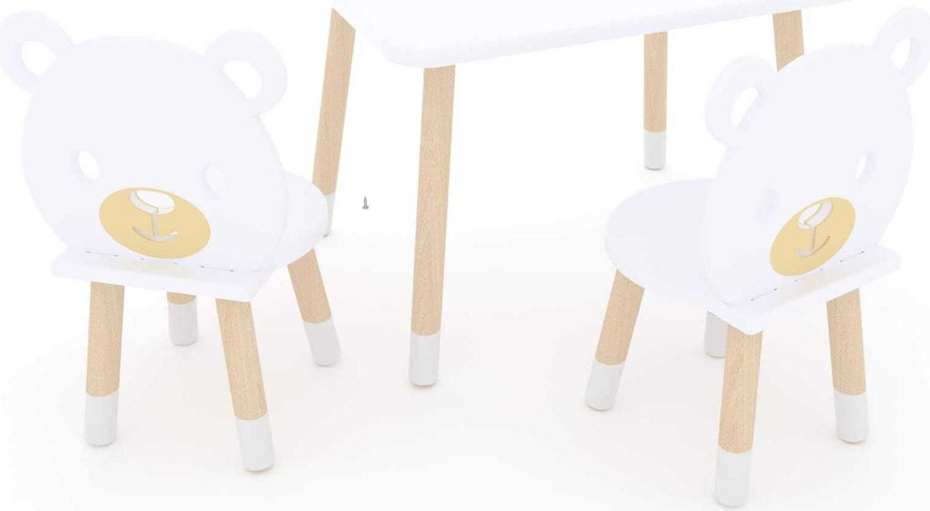 DEKORMANDA – Kindertisch mit Stühlen – Möbel für ein Kinderzimmer – Stühle in Teddybärform für kleine Tierliebhaber – weißer Kindert...