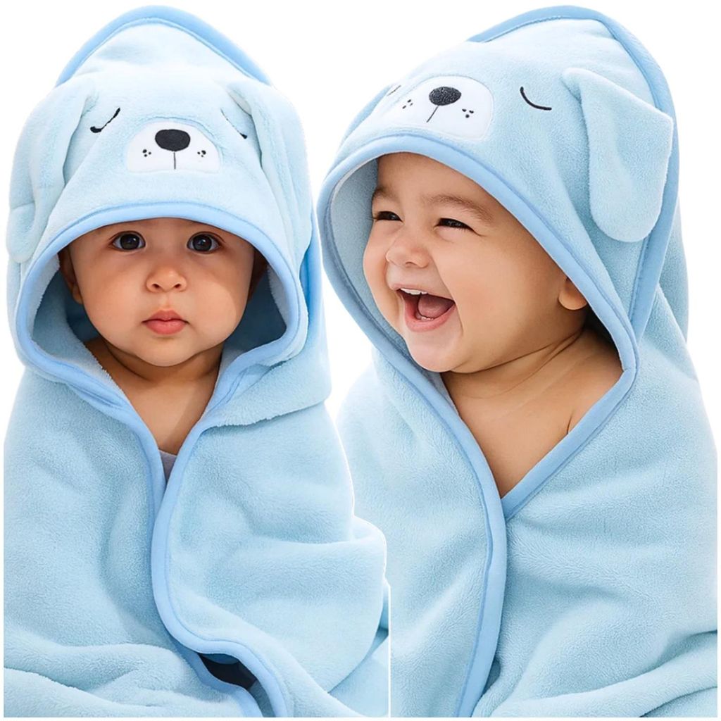 Baby Kapuzenhandtuch 80x80 cm – Badehandtuch Poncho für Kinder & Babys – Badetuch mit Kapuze für Strand & Bad