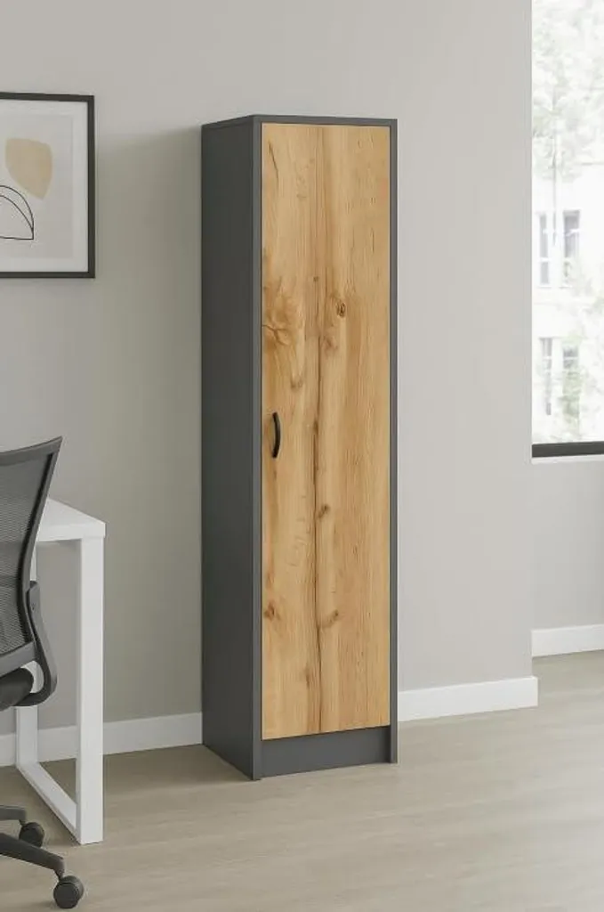 Armoire de bureau étroite BDW graphite - Rangement haut 5 compartiments
