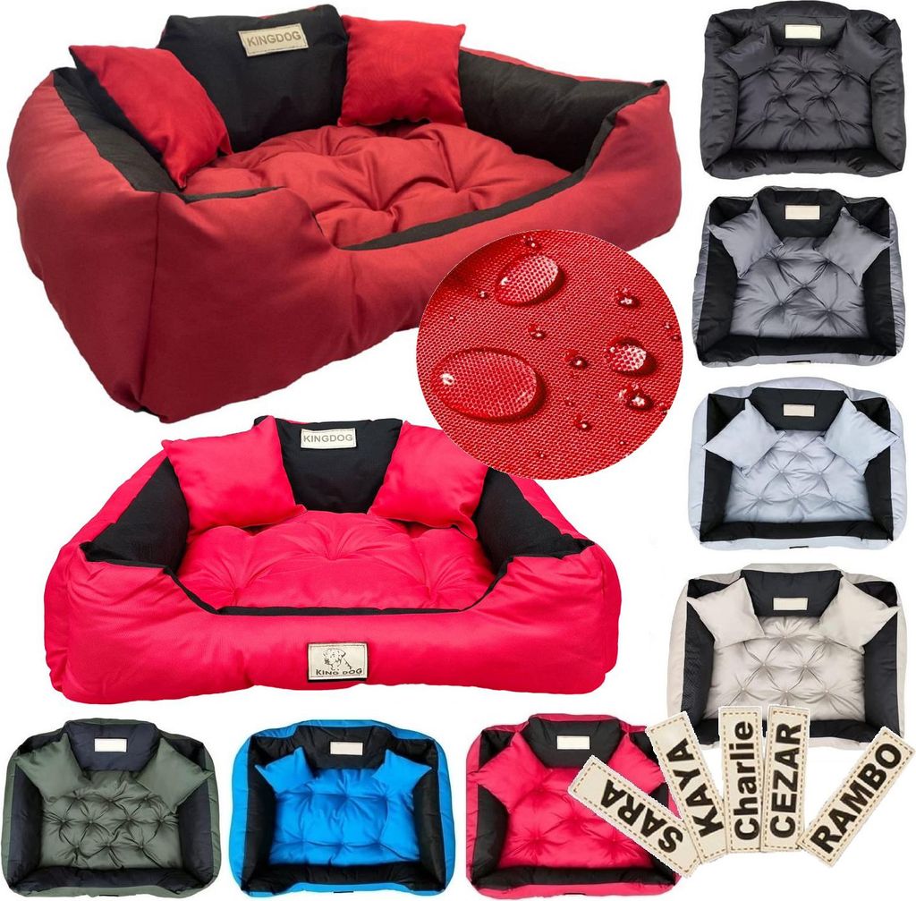 Hundebett KINGDOG 115x95 cm personalisiert wasserdicht rot Produktbild 