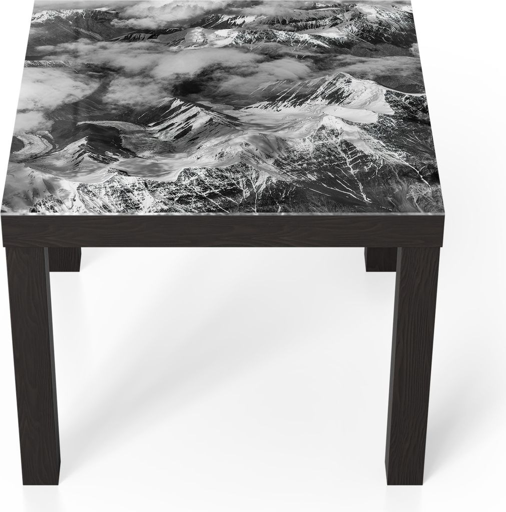 DEQORI Couchtisch 55x55 cm Schwarz 'Gipfel im Nebel' Glas Beistelltisch Glastisch modern