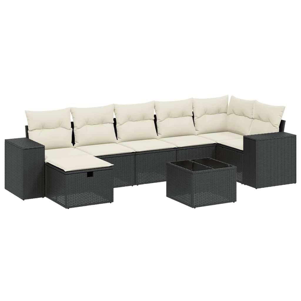 vidaXL 8-tlg. Garten-Sofagarnitur mit Kissen Schwarz Poly Rattan