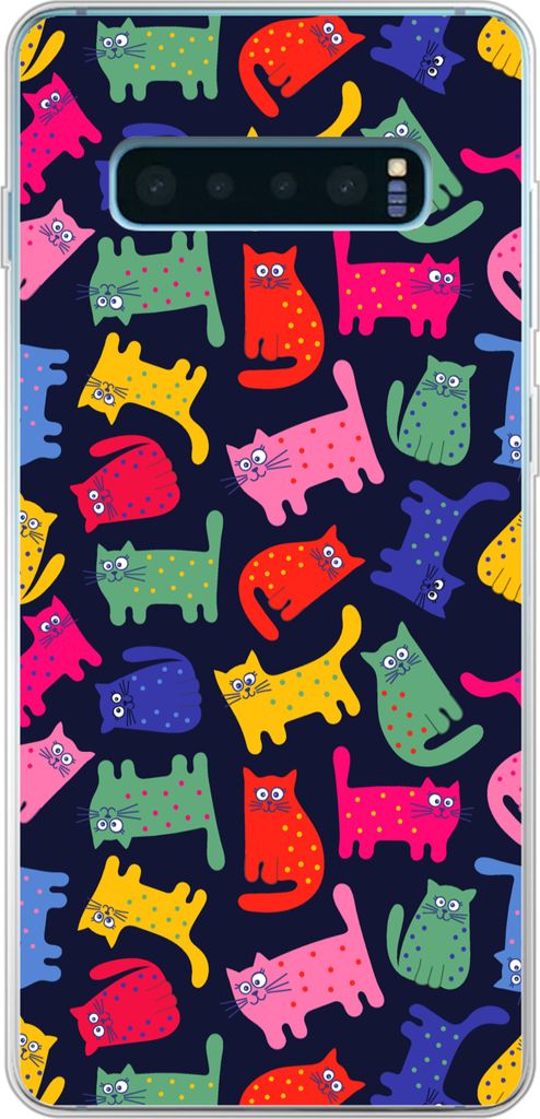 MuchoWow Handyhülle Schutzhülle Hülle für Telefoonhoesje Samsung Galaxy S10 Plus Muster - Katze - Regenbogen - Rosa - Mädchen - Kinder - Kin...