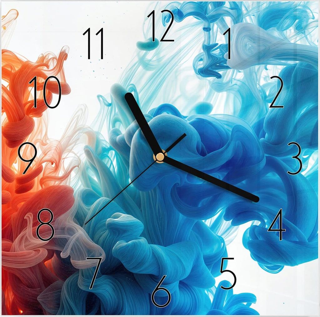 Wanduhr aus Glas mit Motiv Farbige_ Wirbel- 30 x 30 cm - inkl. Aufhängesystem