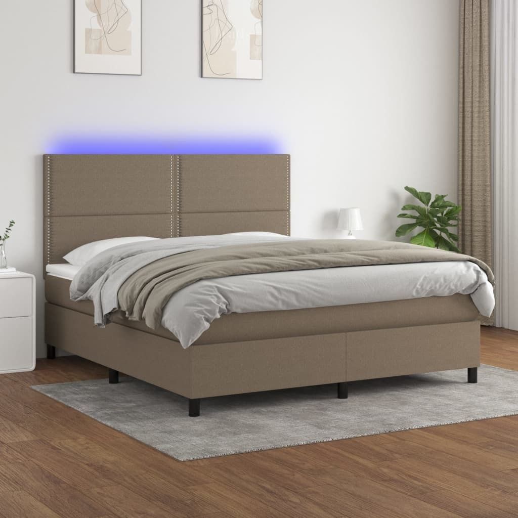 Design Möbel Boxspringbett mit Matratze & LED Taupe 180x200 cm Stoff - 2024 Neu