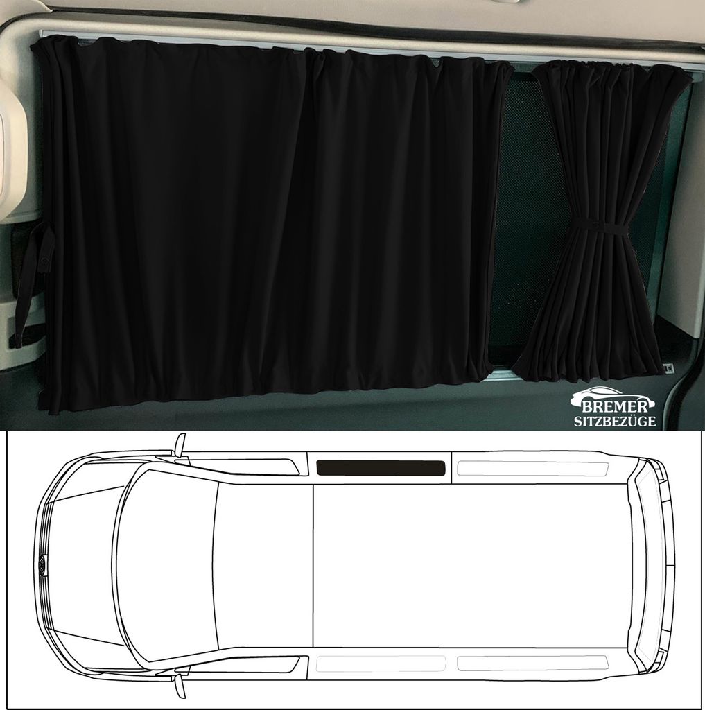 Maß Gardinen für VW T5 T6 T6.1 nur für Schiebetür in Schwarz
