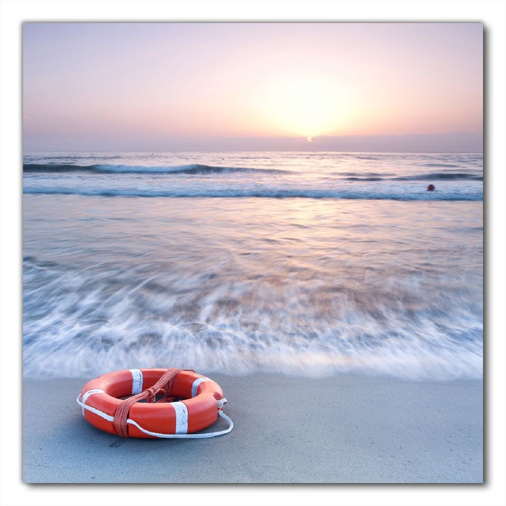 Wallario selbstklebende Möbelfolie/ Tischdecke für Innen und Außen, Größe: 60 x 60 cm - Rettungsring am Strand bei Sonnenuntergang