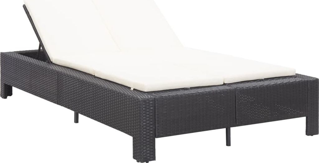 "im Angebot" Doppel-Sonnenliege - 2-Personen-Liegestuhl - für den Garten - mit Auflage Schwarz Poly Rattan - Gartenliegen CC20043