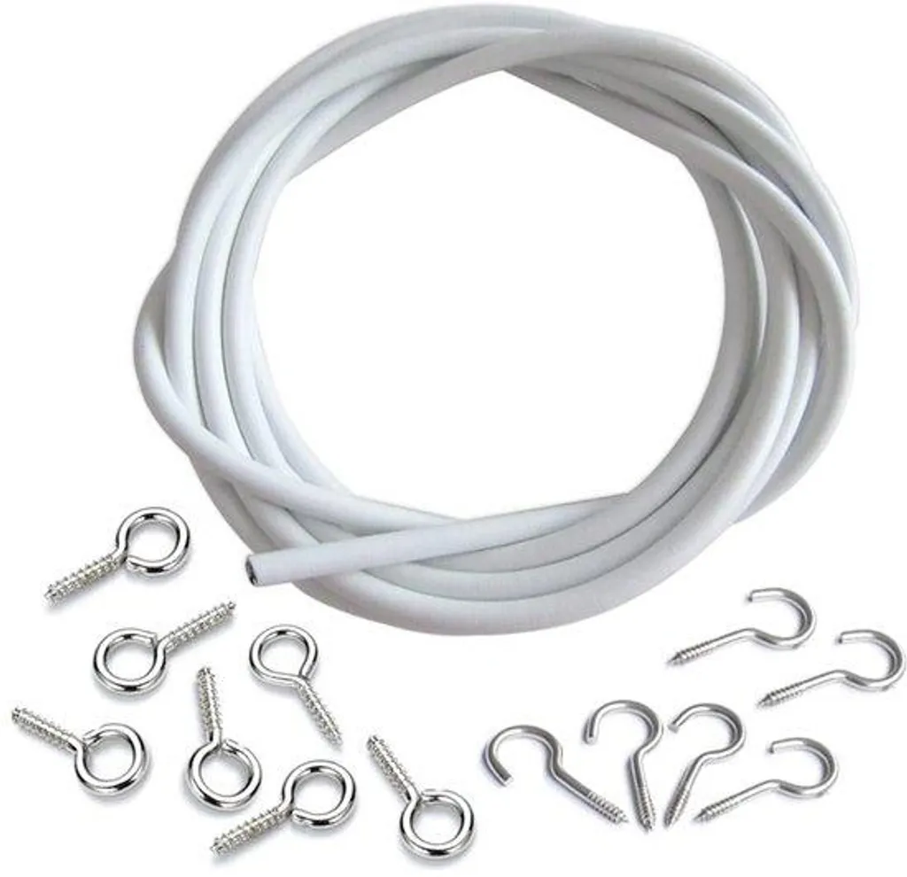 Corde de rideau blanche 5m avec 6 crochets et 6 vis de fixation kit