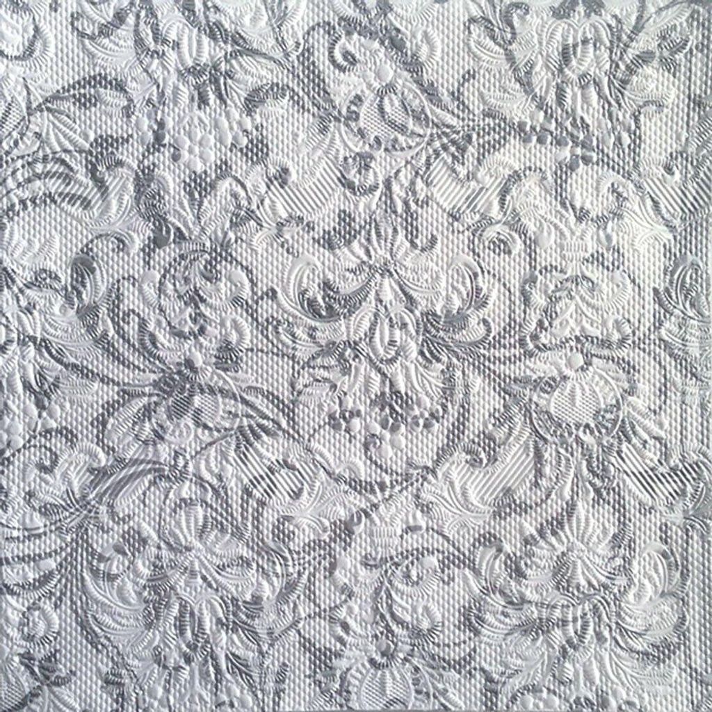 Servietten 33x33 cm - Elegance Damask white/silver