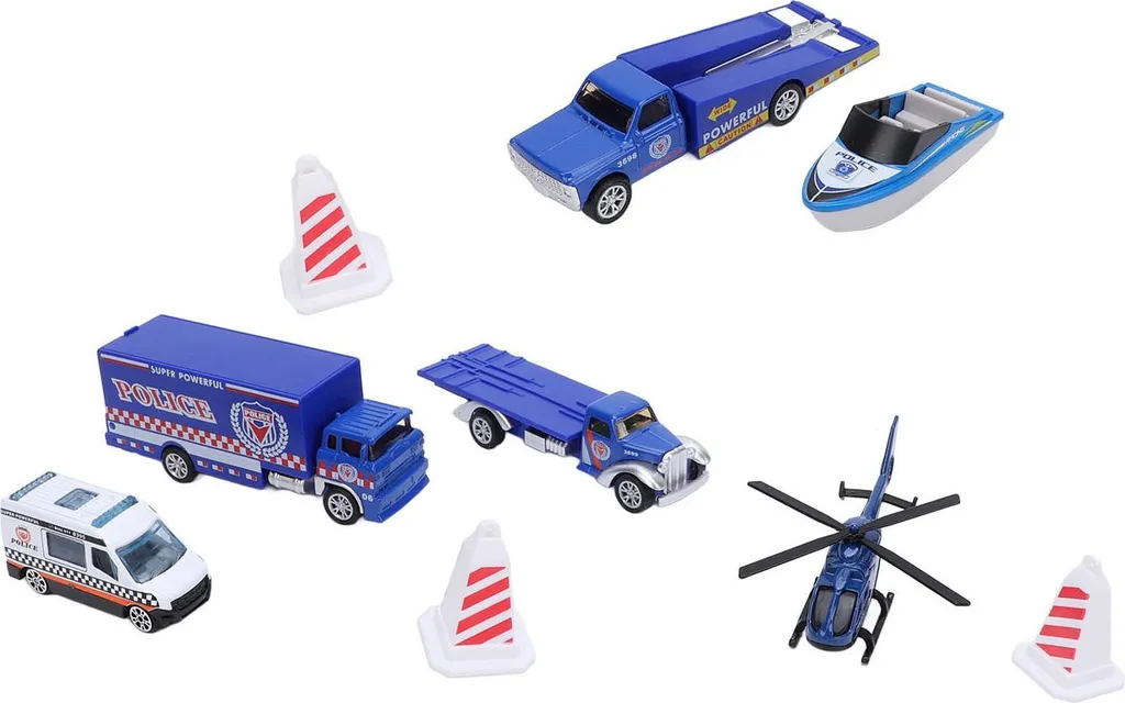 Set de 6 jouets camion de pompier en alliage bleu - Coffret véhicule enfant