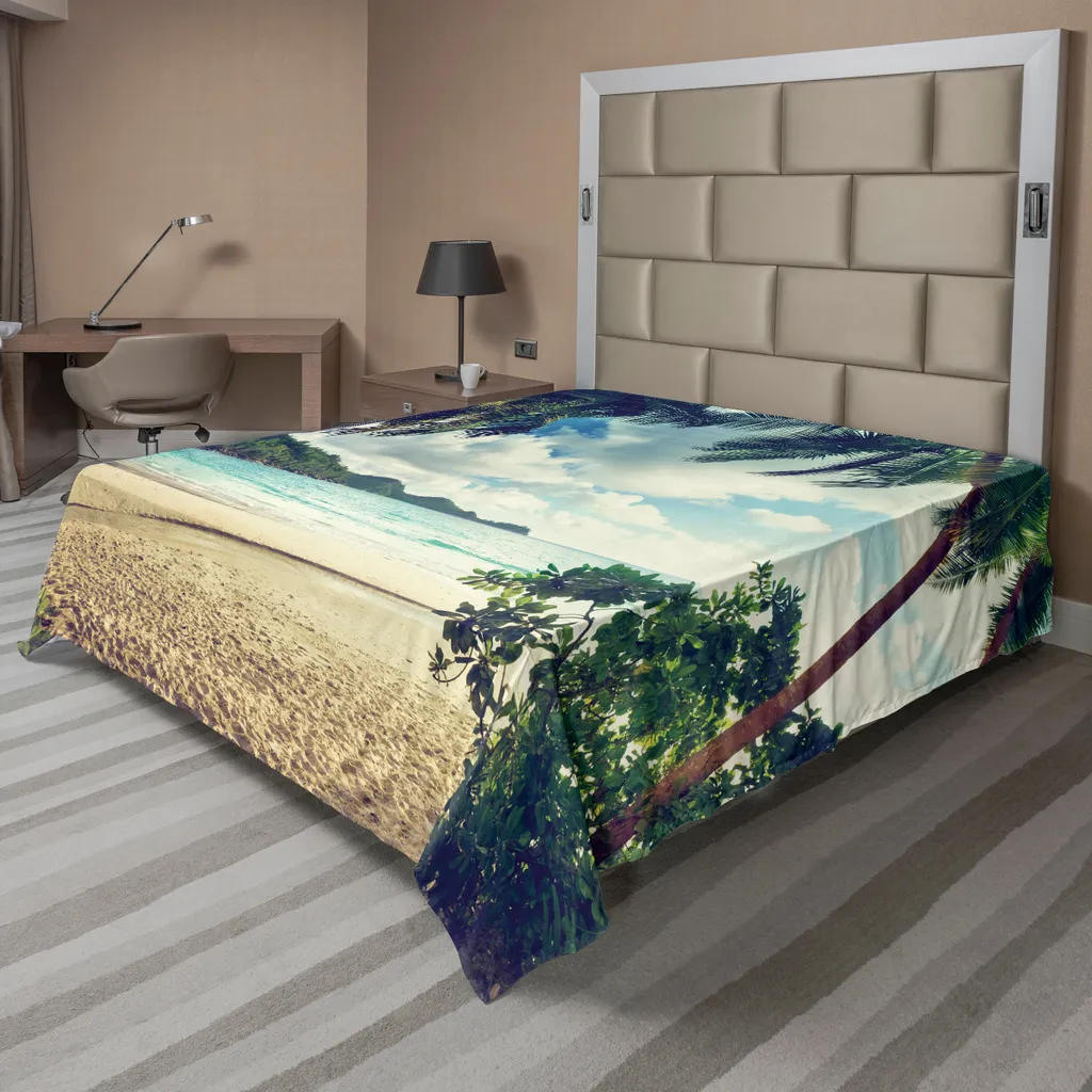 Drap plat anti-plis et doux Palme Vintage 275x260 cm pour grand lit XL