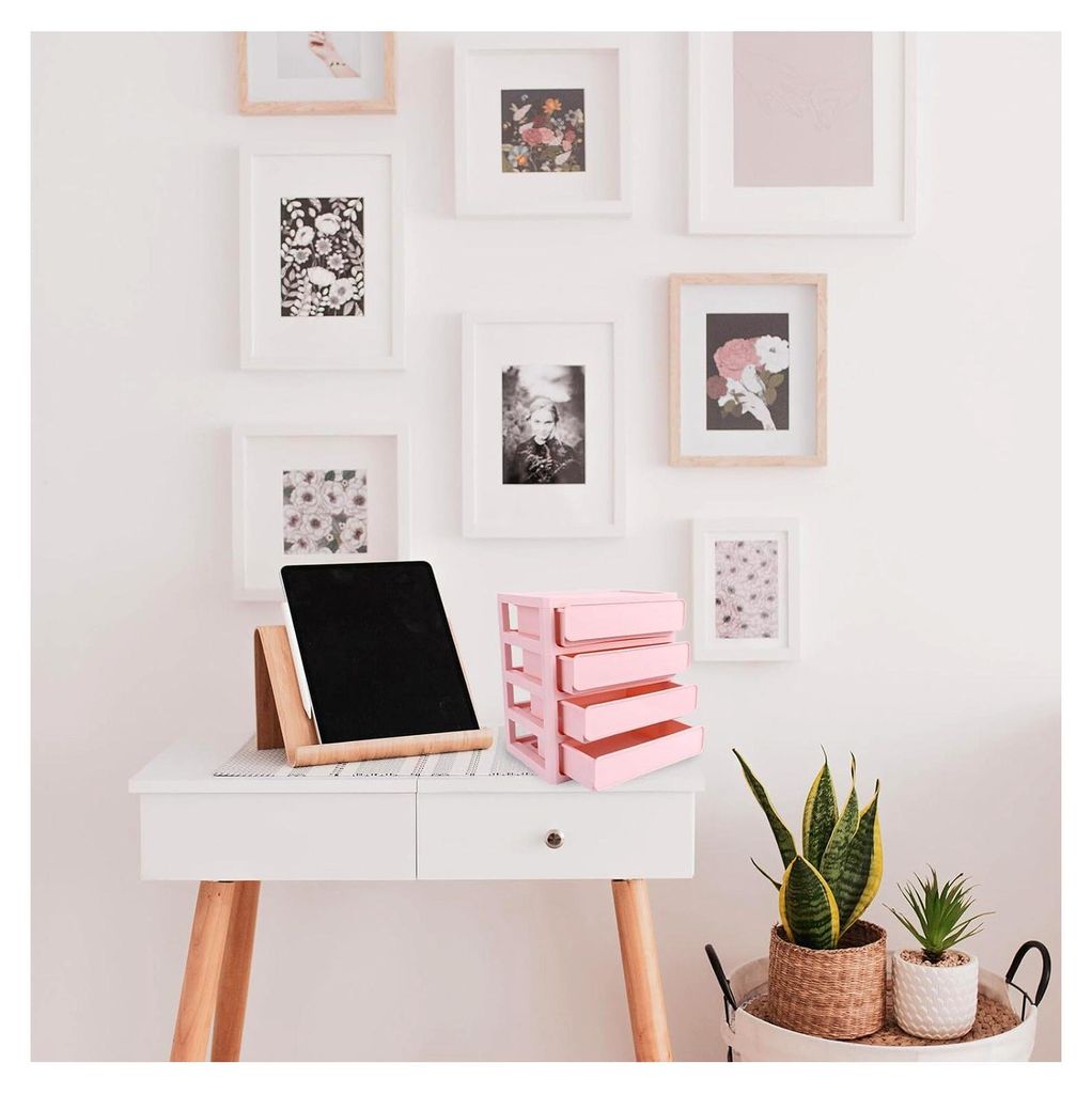 Schubladen Aufbewahrungsbox aus robustem PP-Kunststoff mit mehrschichtigem Design für Schreibtisch und Kosmetik in Rosa