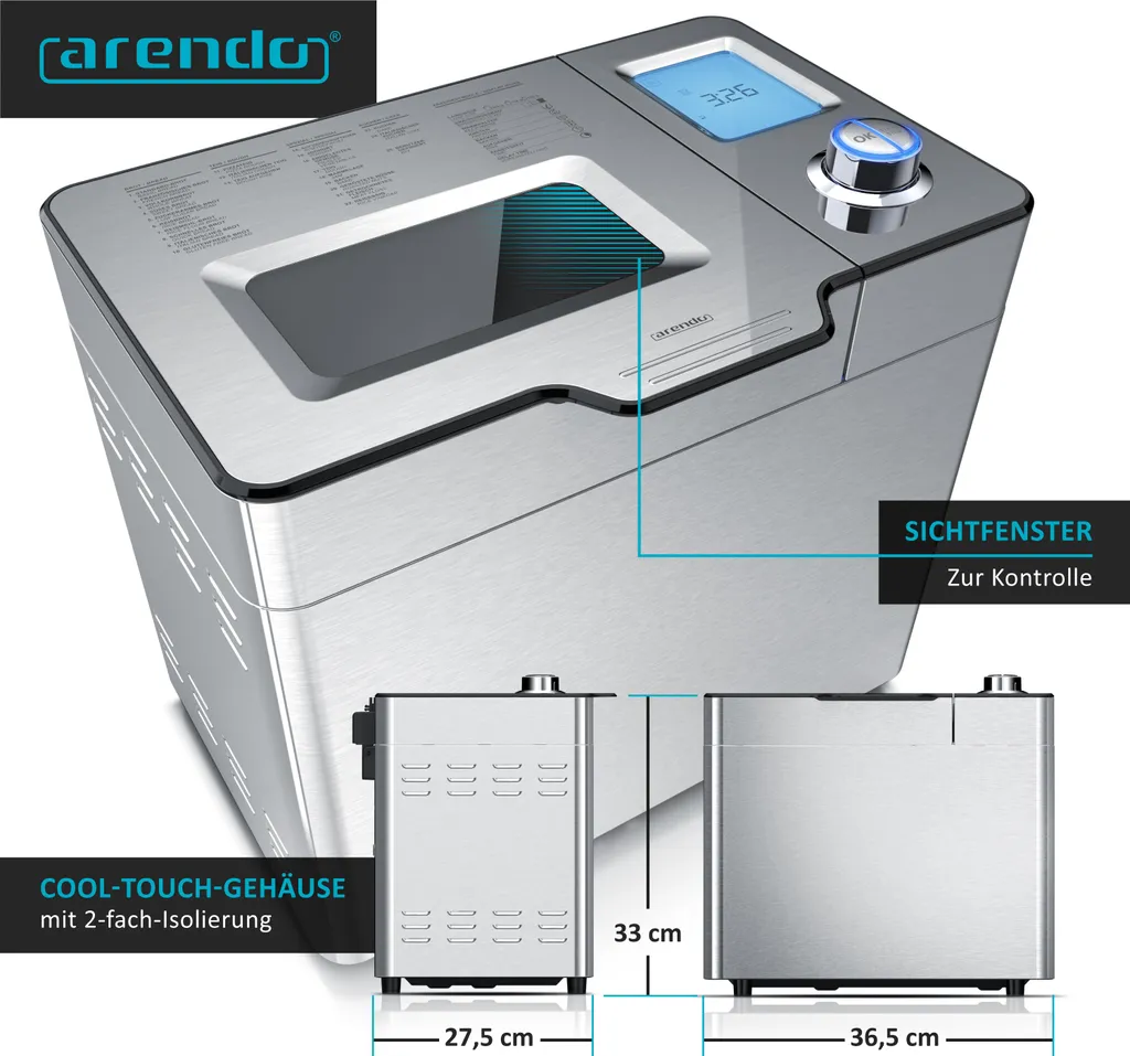 Arendo Bread Maker 1kg: 25 Funzioni Automatiche e Design Acciaio - 3