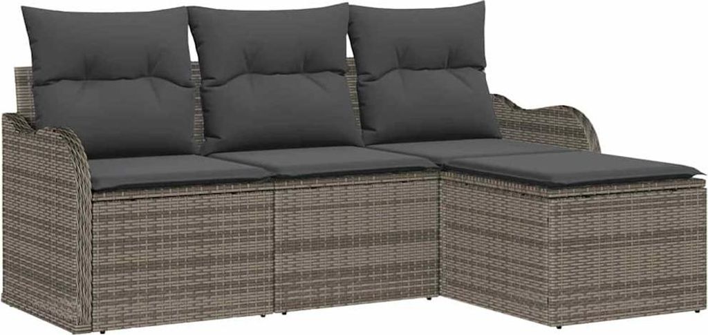 vidaXL Gartensofa-set mit Speicher 4 pcs Grau Poly-Rattan