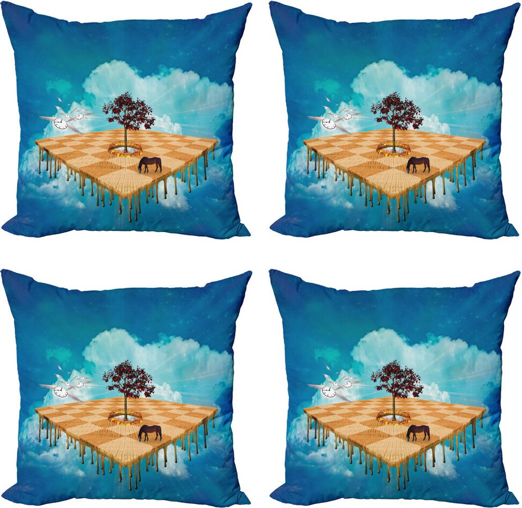 ABAKUHAUS Abstrakt Surreal Kissenbezug Set (4 Stück), Unreal Landschaft, Moderner Doppelseitiger Digitaldruck, 50 cm x 50 cm, Sea Blue Pastel Braun