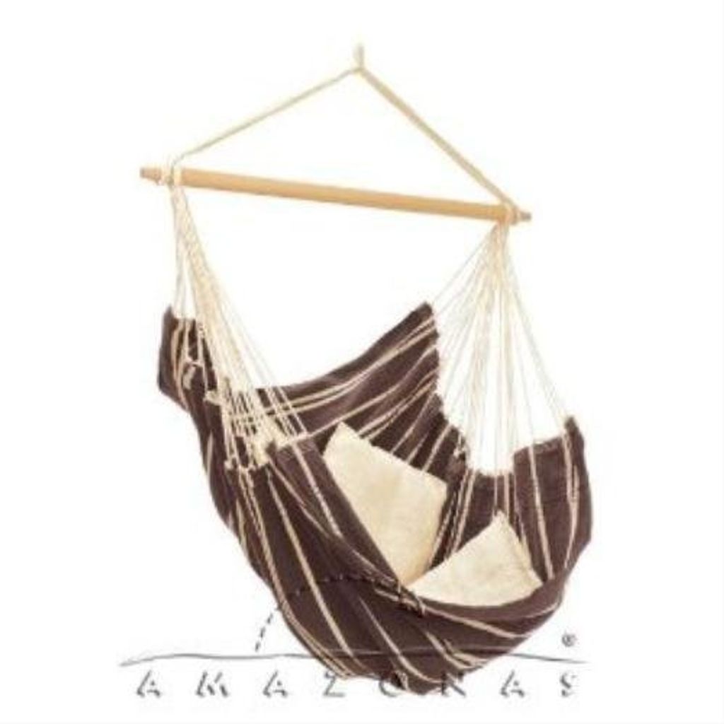 A hammock chair hanging against a white background.