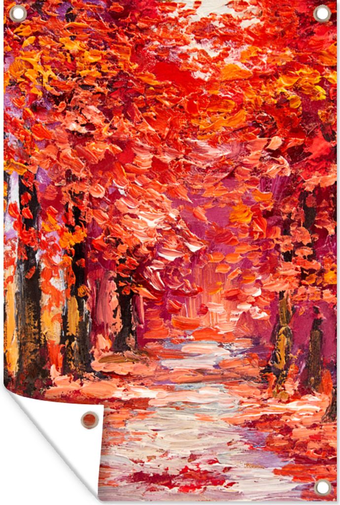 MuchoWow 40x60 cm Outdoor-Poster Gartendeko Sichtschutz Garten Poster für den Garten Gemälde - Bäume - Herbst - Ölgemälde