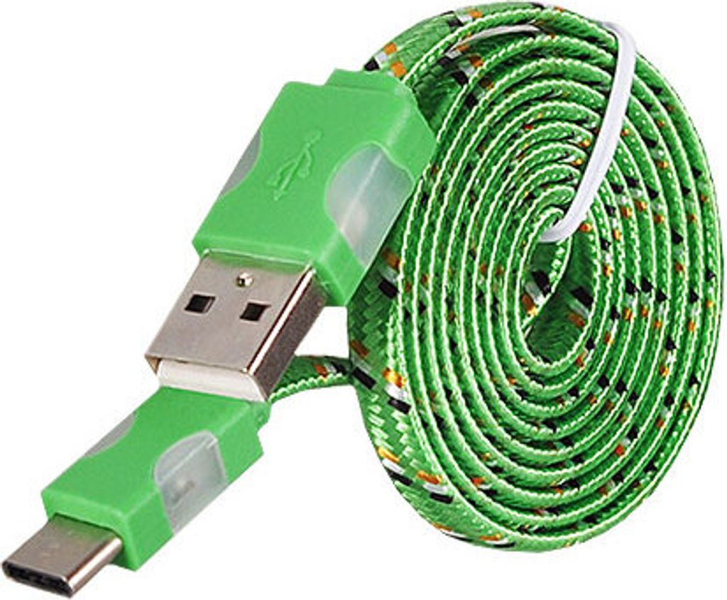 USB Typ C Ladekabel Nylon LED Licht Geflochten Schnelladekabel Flachband für Handy, Samsung, Sony, HTC, Huawei, LG Grün