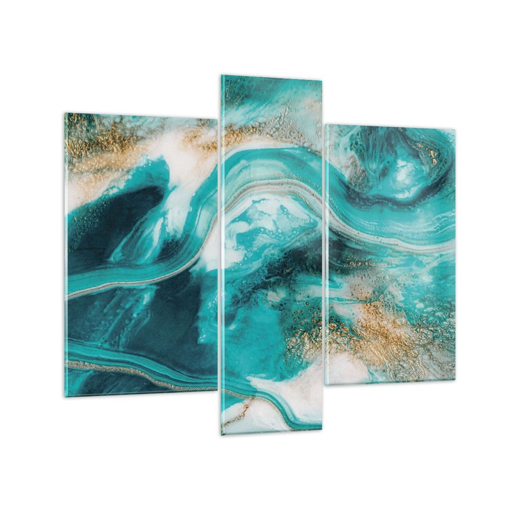 Bilder auf glas - 3 Teile - Wasser Meer Ozean - 95x80cm - Glasbilder - Wandbilder - Bilder - zum Aufhängen bereit - Wanddekoration aus Glas - Glas...