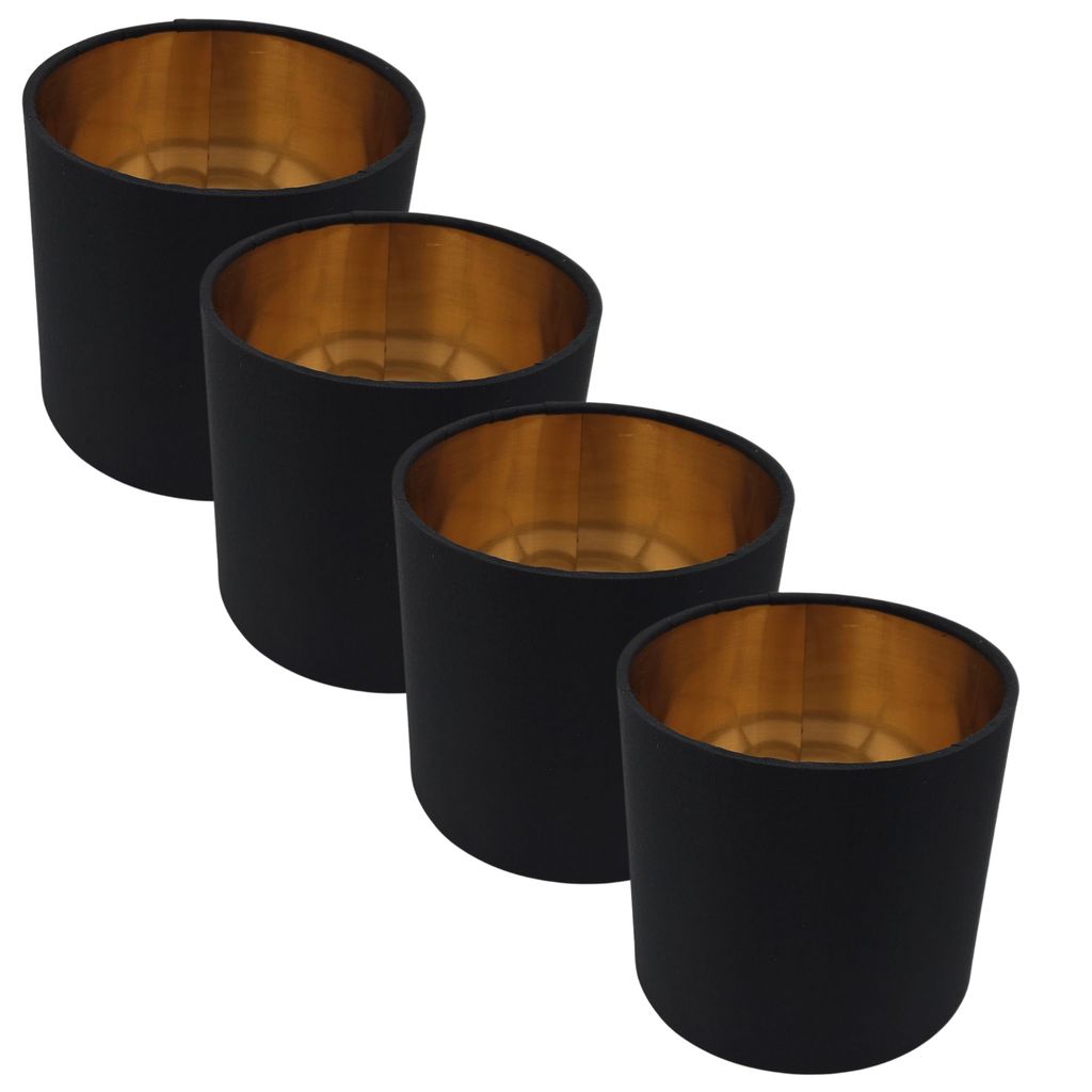4 Stück Lampenschirme E14 Ø12cm Durchmesser Schwarz Gold Rund Retro Vintage Stofflampenschirm Leuchtenschirm Textilschirm Ersatzschirm Leinenschirm