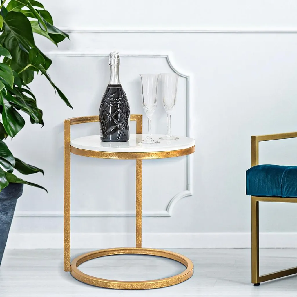 Table d'Appoint Luxe en Marbre Blanc avec Structure Dorée Mauro Ferretti - 9