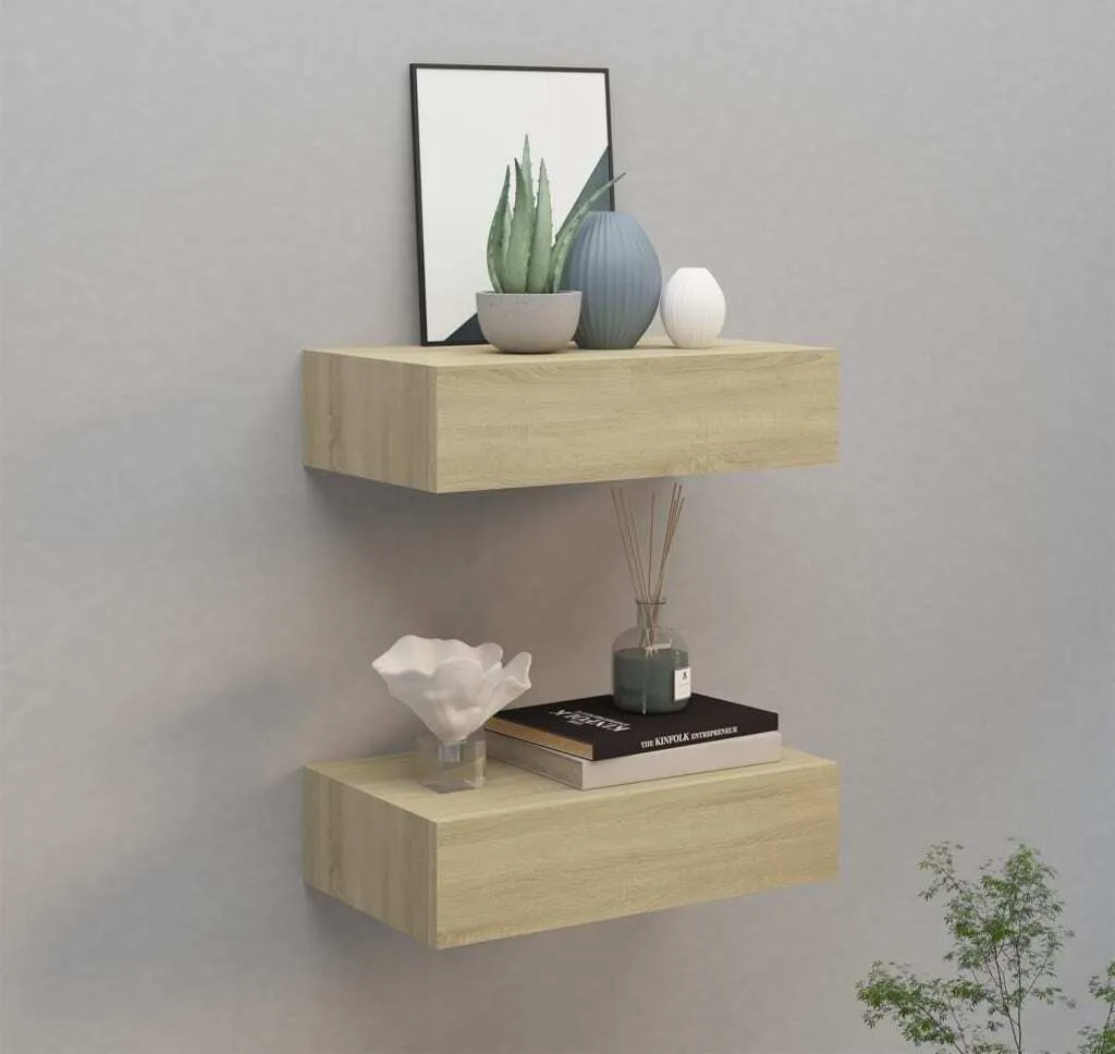 Tablettes Murales pour Rangement avec Tiroirs Déco Bois Chêne 40 cm