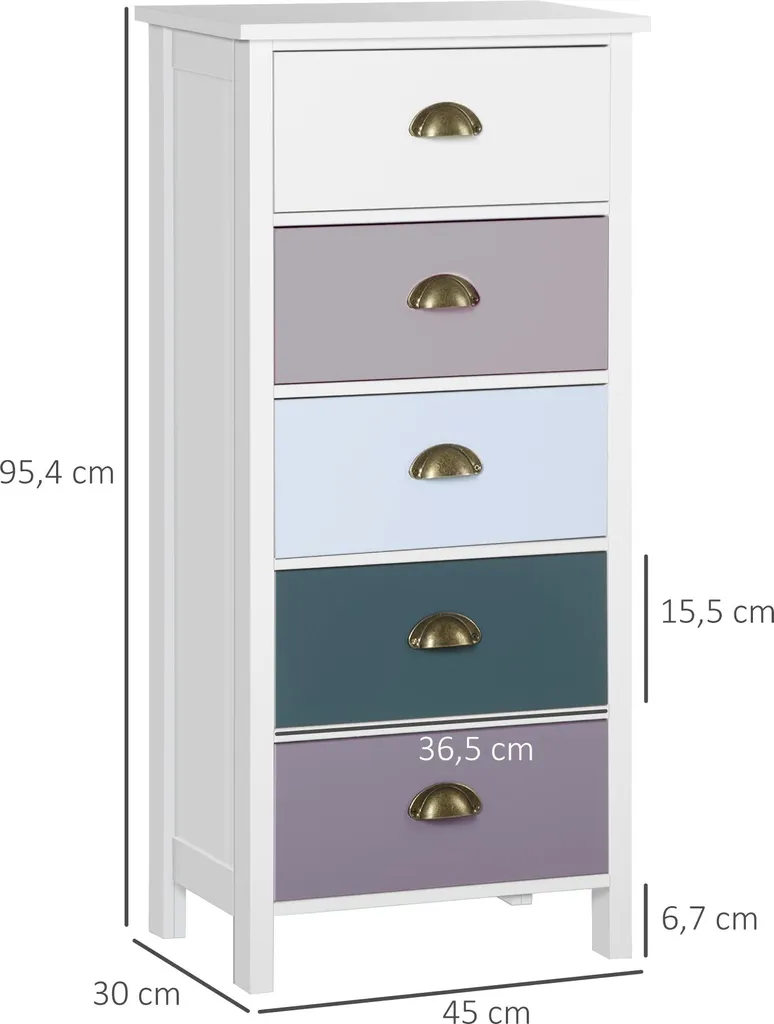 Commode Chiffonnier 5 Tiroirs Multicolores Meuble de Rangement Design - 5