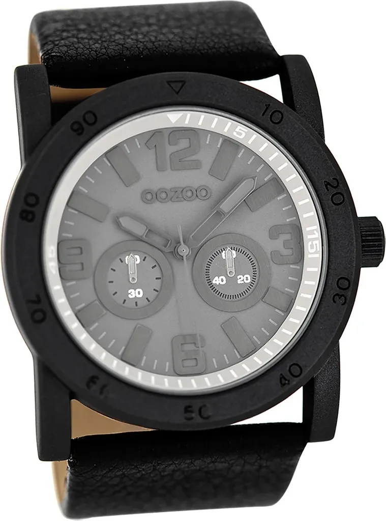 Montre Homme avec Bracelet en Cuir Noir Oozoo - Design Moderne et Chic
