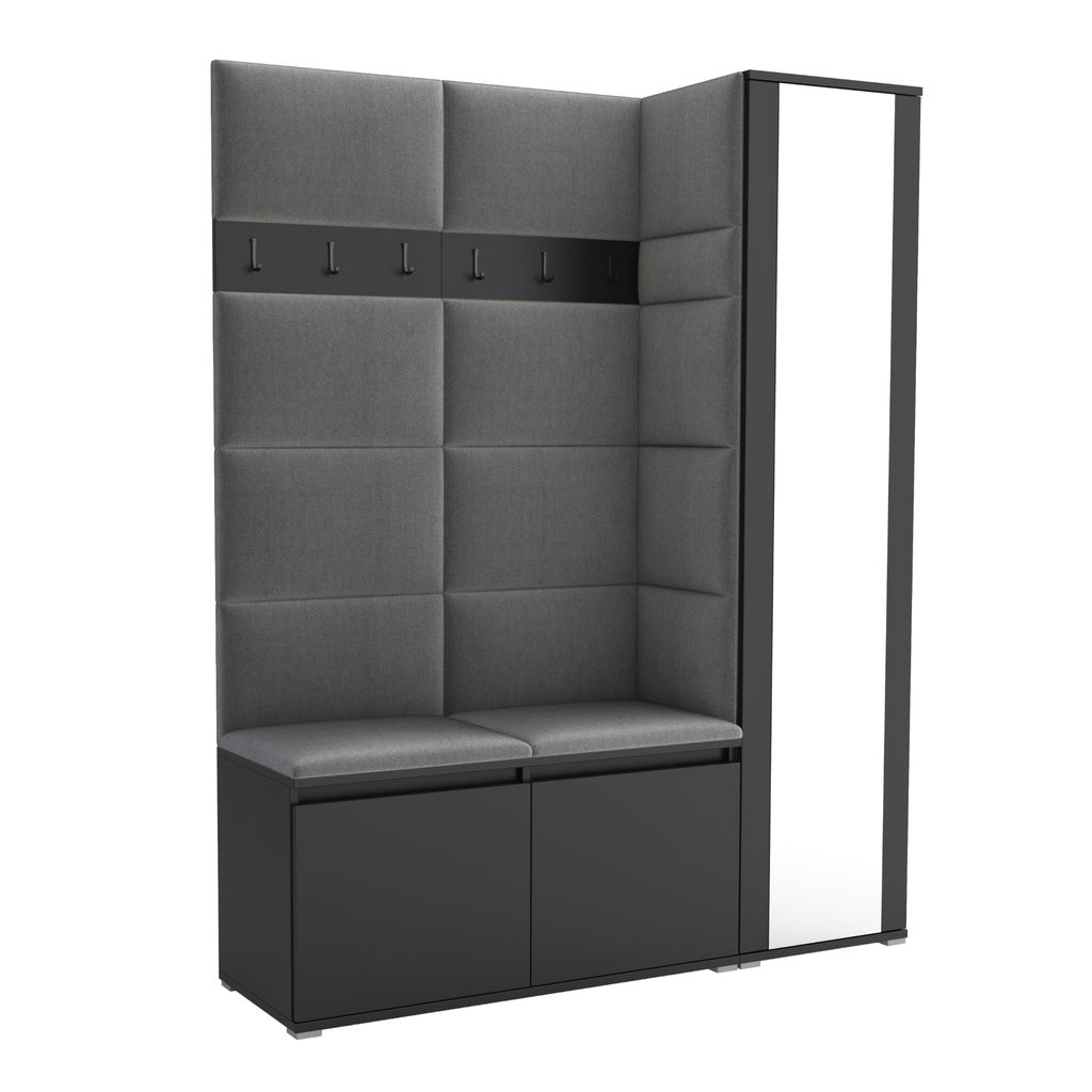 Garderobe LUTON 7 BLACK 33 - Farbe: schwarz, moderne Garderobe 40x145x186 cm, funktionelle Lösung für den Flur, Garderobe, Möbel für den Flur,