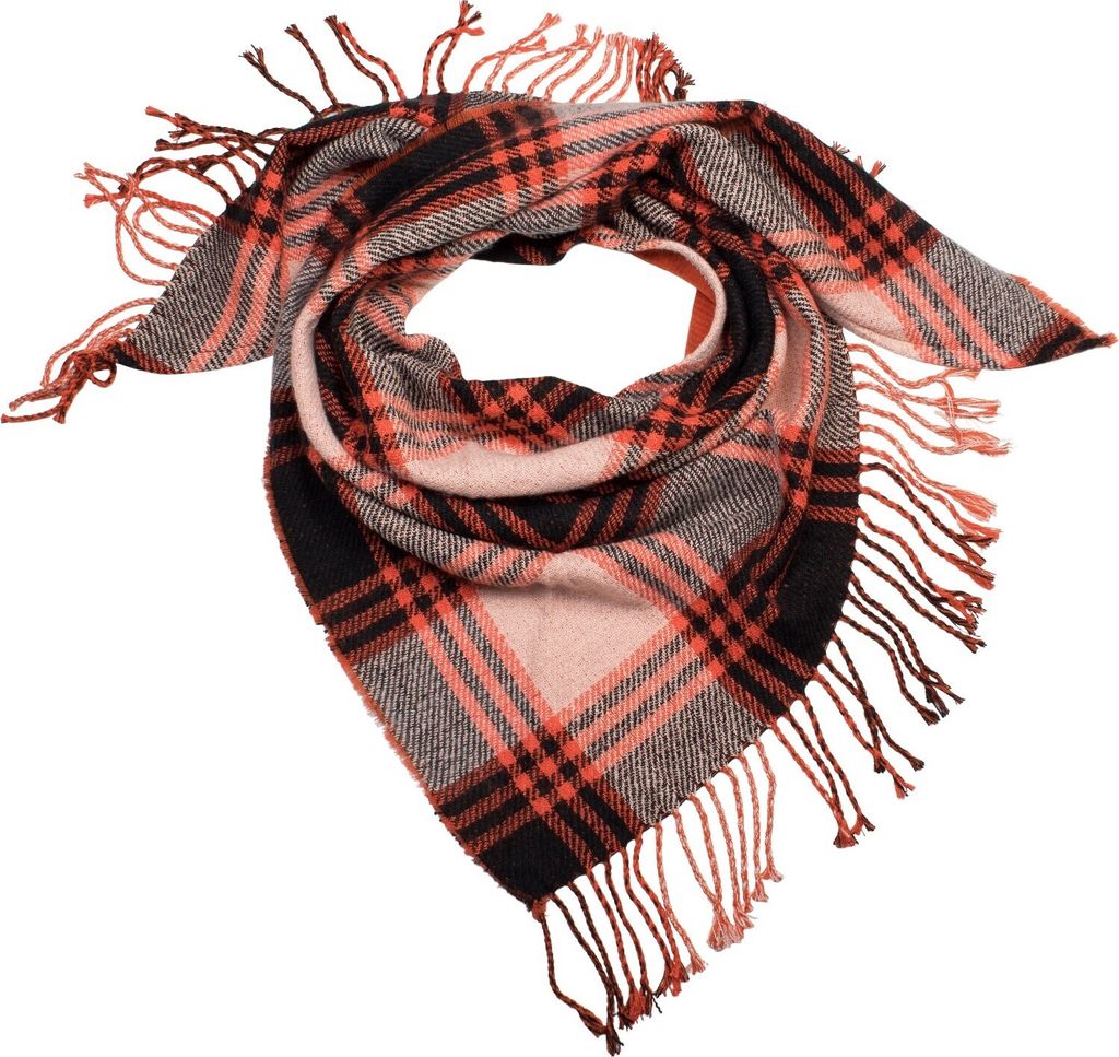 styleBREAKER Damen XXL Strick Dreiecksschal mit Glencheck Karo Muster, Fransen, Winter Schal, Tuch 01018160