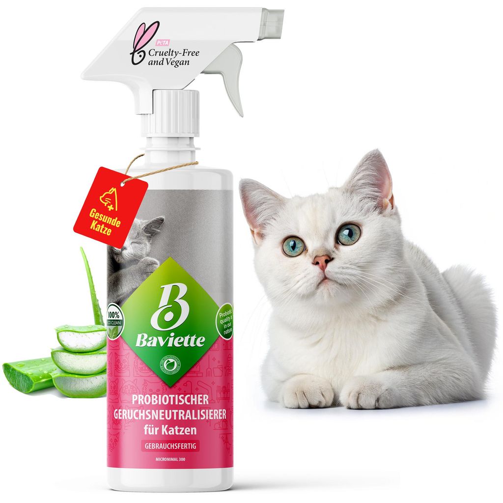 Baviette 500ml Spray – Geruchsentferner für Katzenhaushalte geeignet für Teppiche, Polster, Möbel, Hartböden, Katzenklo & Auto-Innenraum – ...