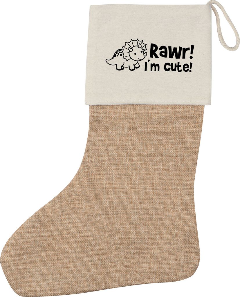 Huuraa Weihnachtsstrumpf Triceratops I`m cute Beige Jute Kaminstrumpf Geschenkidee